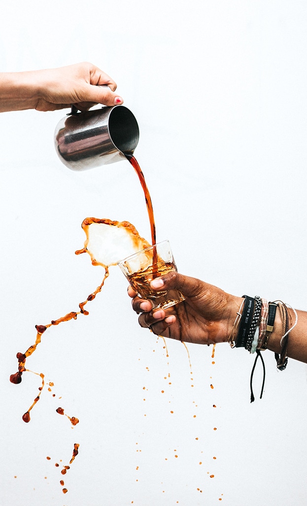 Cold brew coffee concentrate splashed in a glass