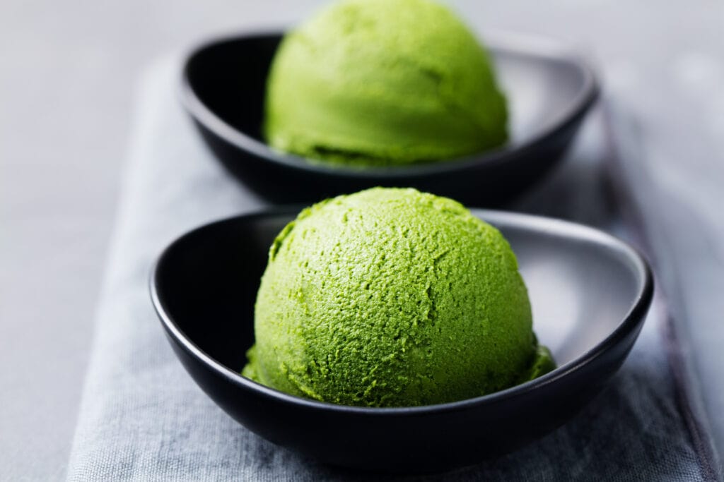 Bowl of dessert with ice cream flavored from tea