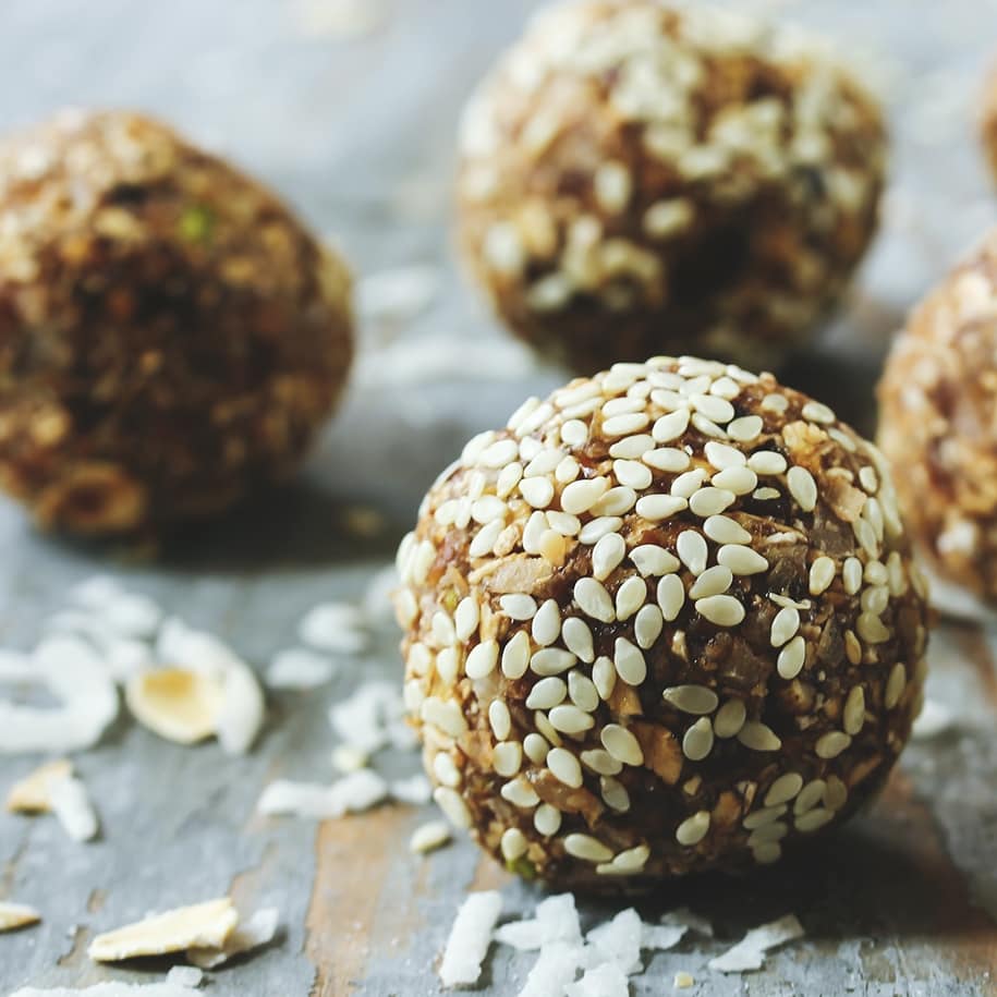 Flavoring for wellness in snacks rolled in sesame seeds 